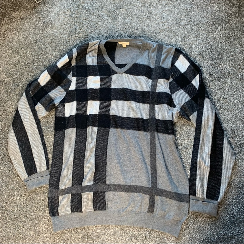 Burberry Brit wool blend plaid v neck sweater
